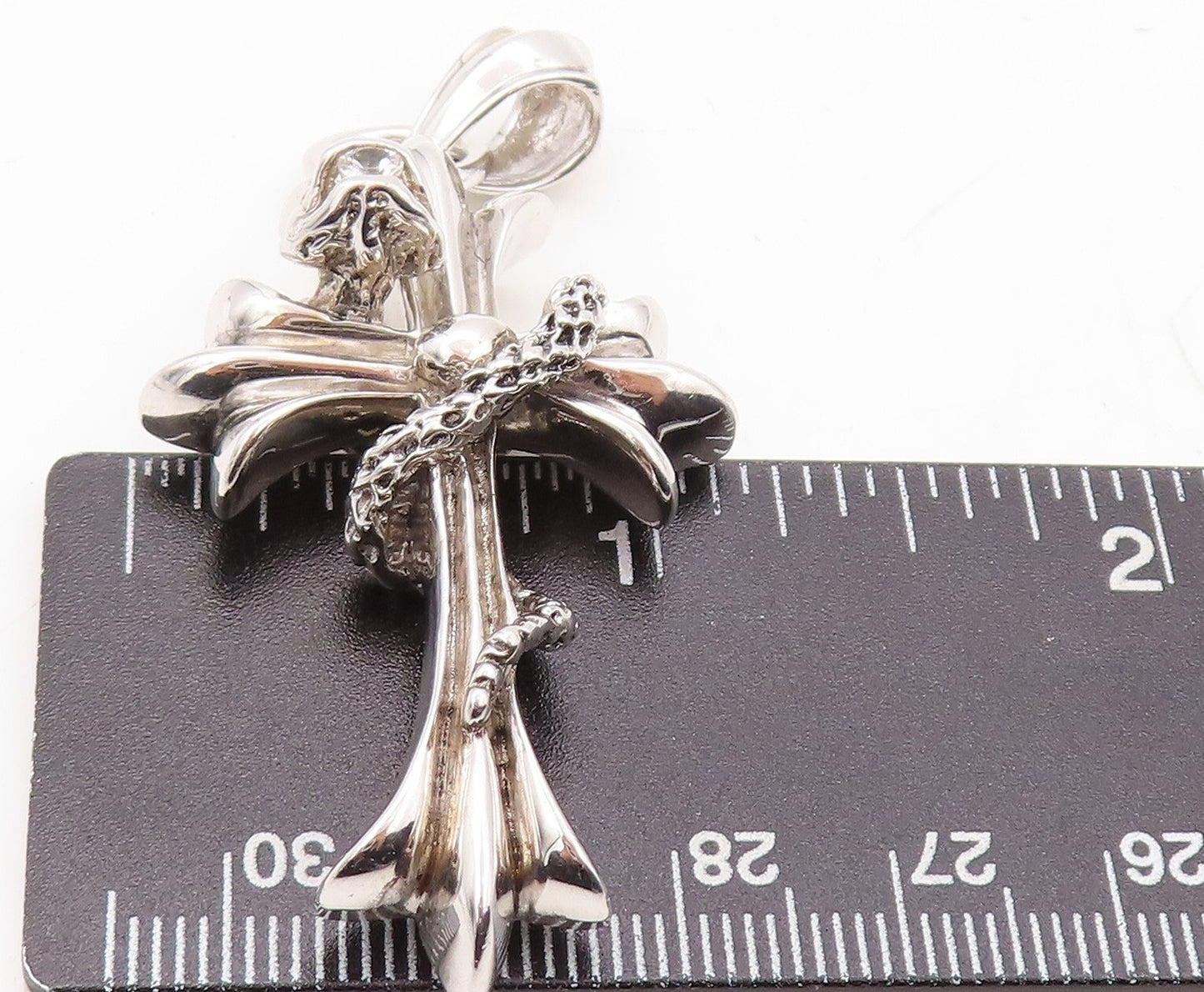 925 Sterling Silver Vintage Pendant Religious Cross With CZ Snake Around PT23612