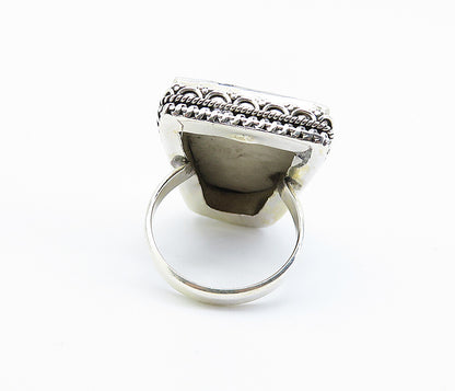 925 Sterling Silver  Floral Leaf Etched Jasper Cocktail Ring Sz 8.5  RG8199