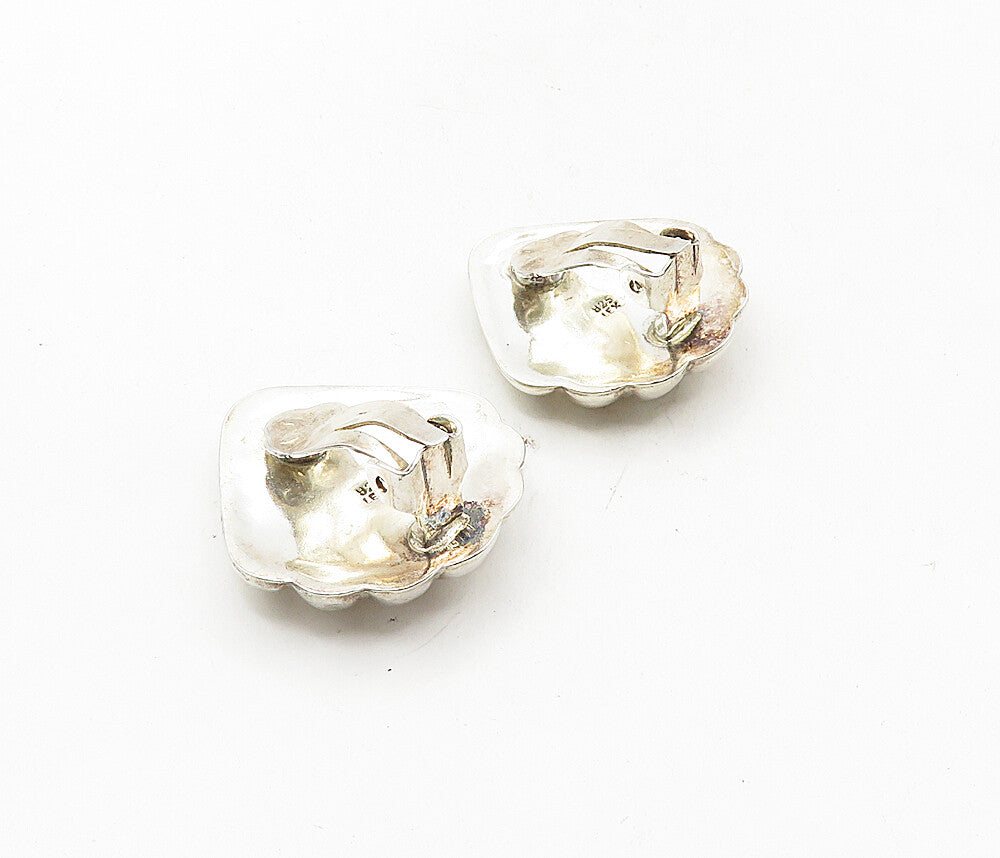 MEXICO 925 Sterling Silver  Vintage Shiny Scalloped Non Pierce Earrings EG4851