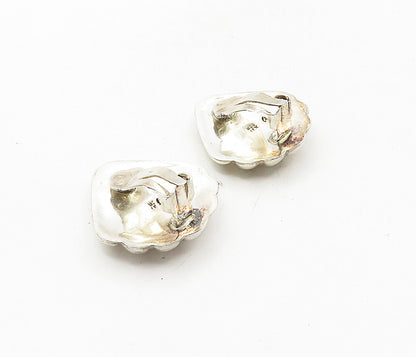 MEXICO 925 Sterling Silver  Vintage Shiny Scalloped Non Pierce Earrings EG4851