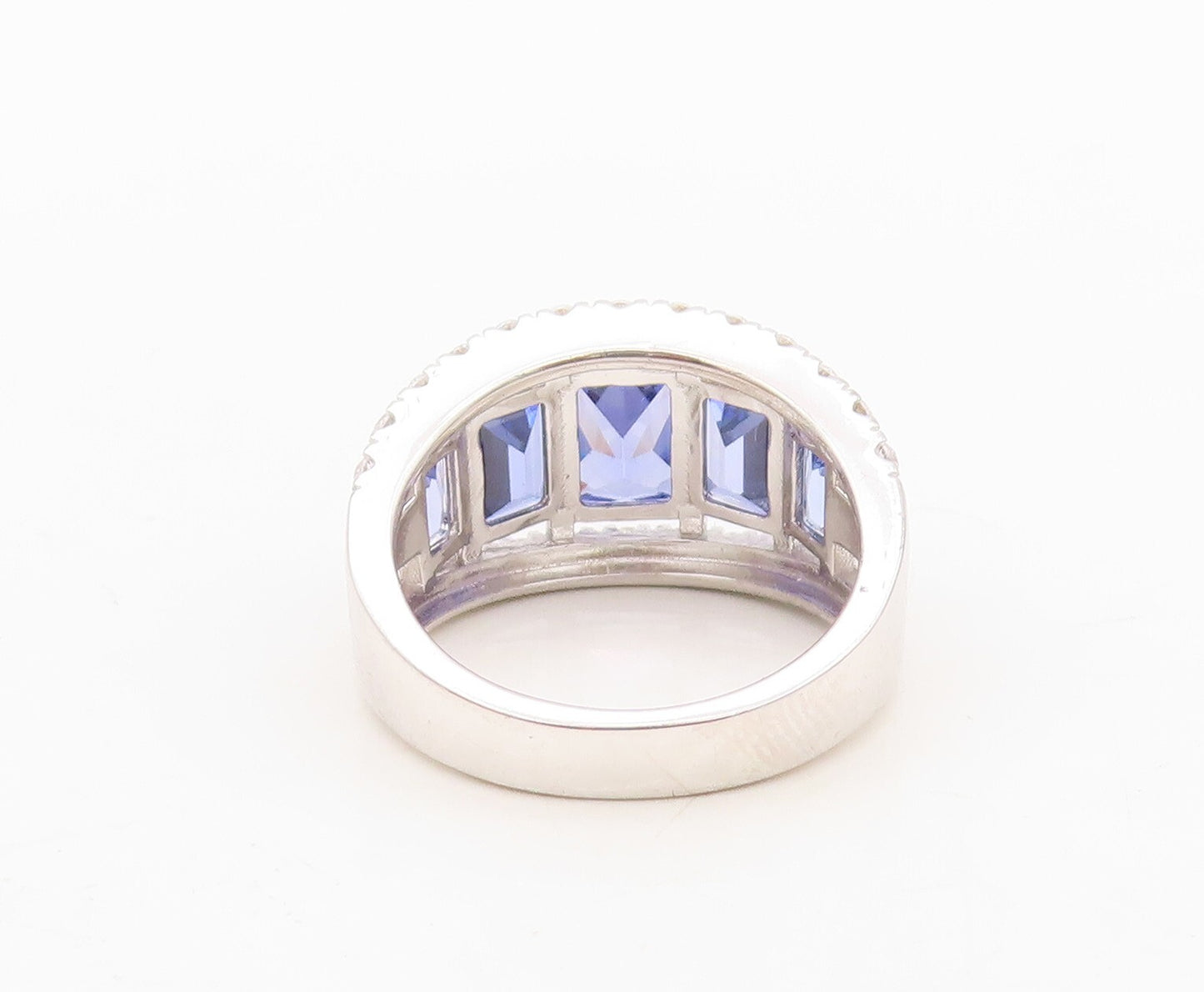 925 Sterling Silver Vintage Ring Split Band Rectangle Sapphire & CZ Sz 7 RG30350