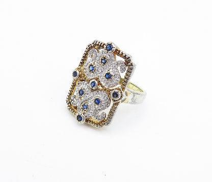 925 Silver  Vintage Blue Topaz Pretzel Swirl Square Cocktail Ring Sz 8  RG7169