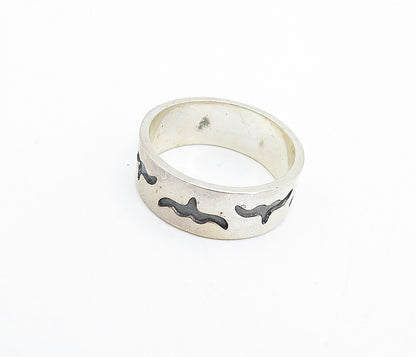 925 Sterling Silver  Vintage Shiny Oxidized Flying Bird Band Ring Sz 7  RG3964