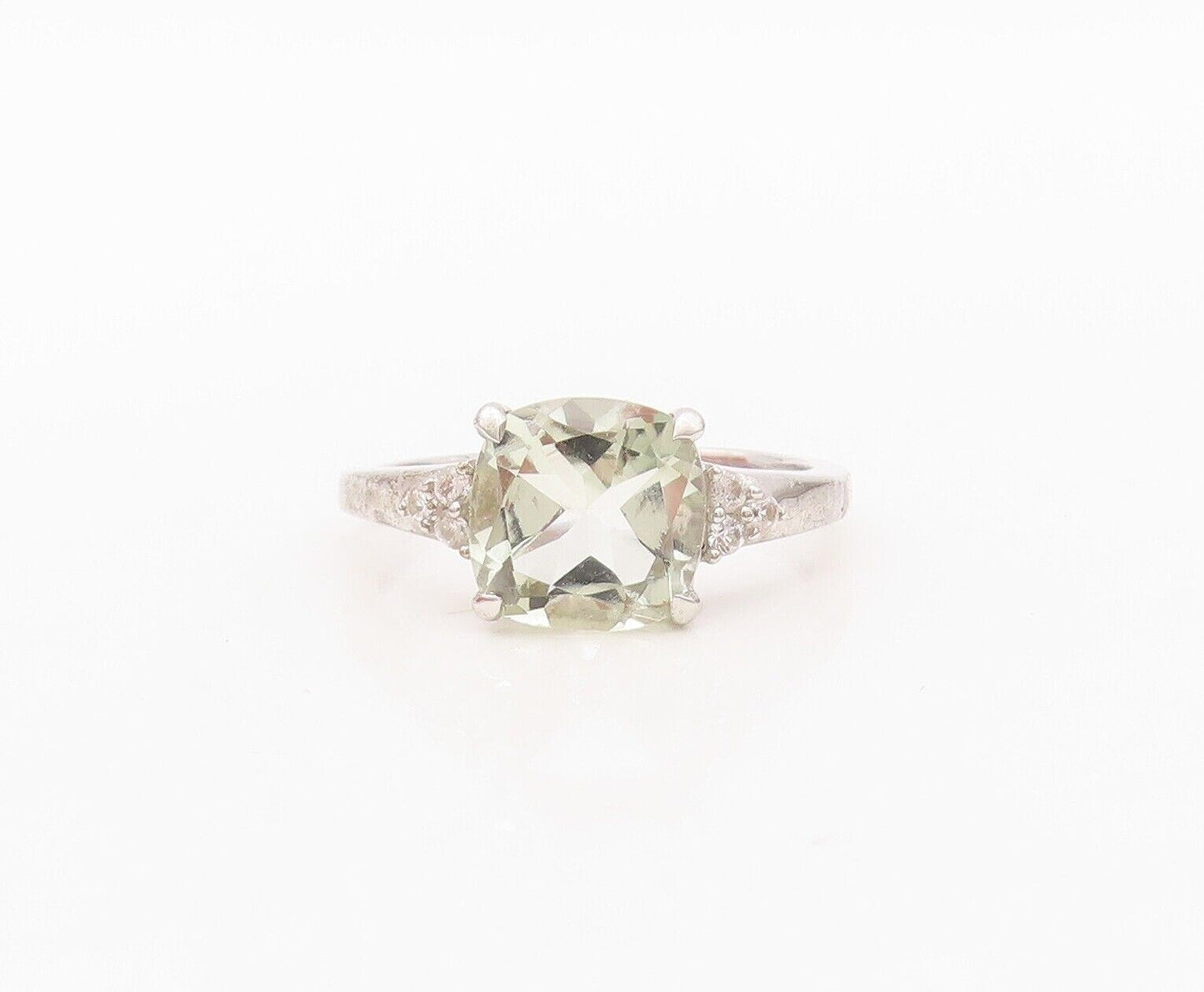 925 Sterling Silver Vintage Ring Minimalist Square Cut Topaz  Sz 7  RG30397