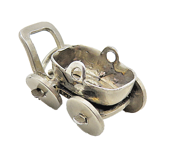925 Sterling Silver  Vintage Petite Dark Tone Wheel Barrow Pendant  PT6859