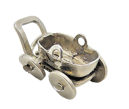 925 Sterling Silver  Vintage Petite Dark Tone Wheel Barrow Pendant  PT6859