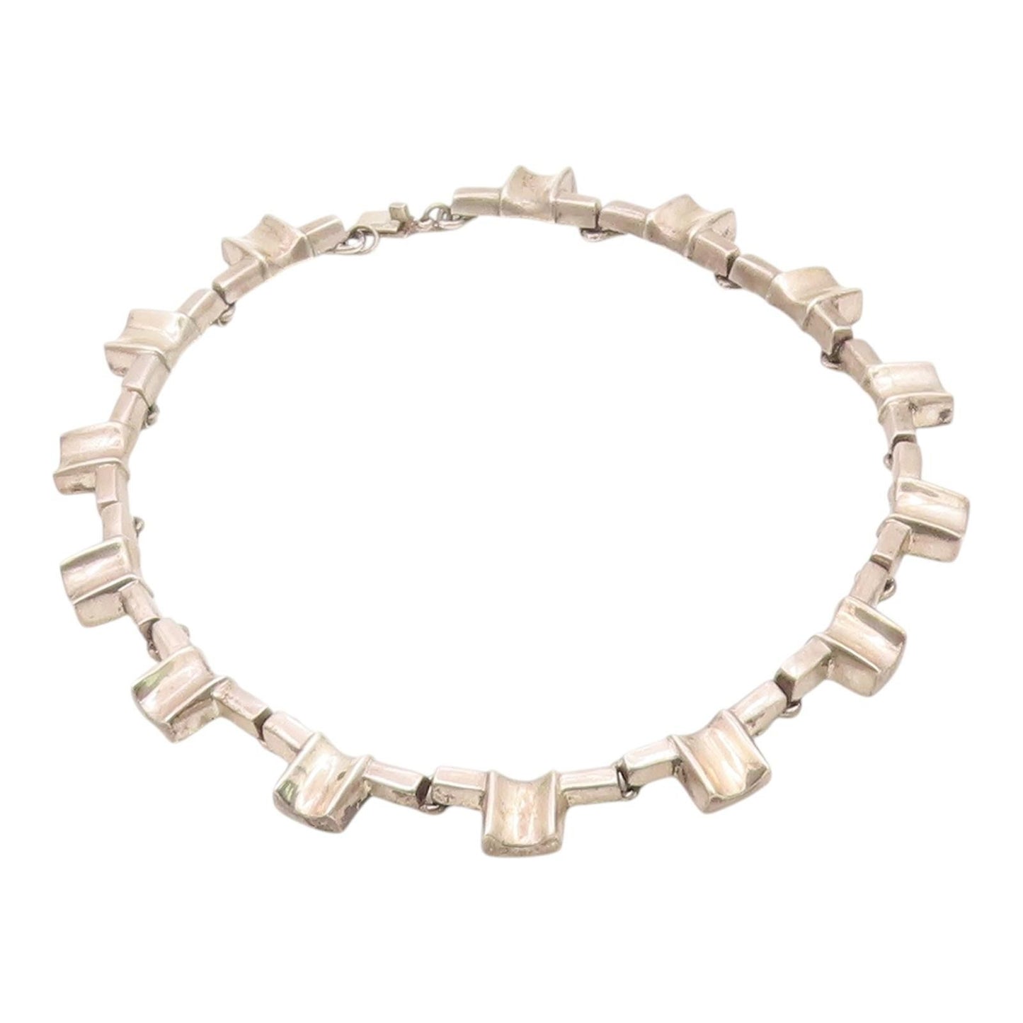 ALICIA MEXICO 925 Sterling Silver Vintage Heavy Concave Link Necklace  NE3928