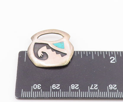 SOUTHWESTERN 925 Sterling Silver Vintage Inlaid Turquoise Brooch Pin BP9251