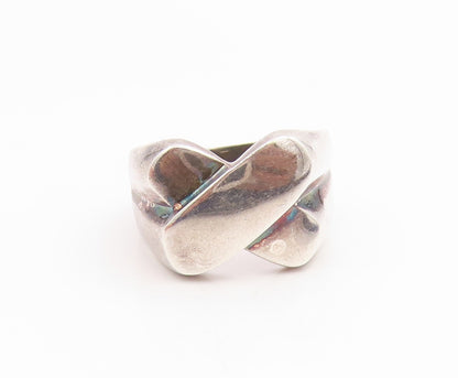 925 Sterling Silver Vintage Ring Modernist Solid Crossover Band  Sz 10  RG35596