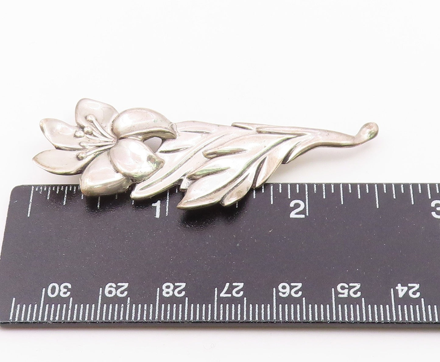 925 Sterling Silver  Vintage Shiny Blooming Flower Motif Brooch Pin  BP7454