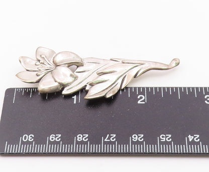 925 Sterling Silver  Vintage Shiny Blooming Flower Motif Brooch Pin  BP7454
