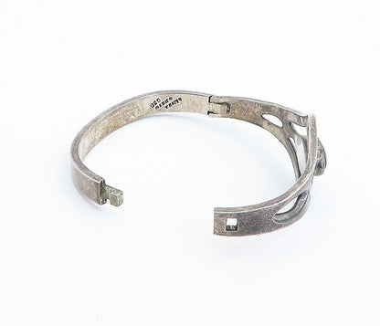 MEXICO 925 Silver  Vintage Black Onyx Dark Tone Open Bangle Bracelet  BT2519