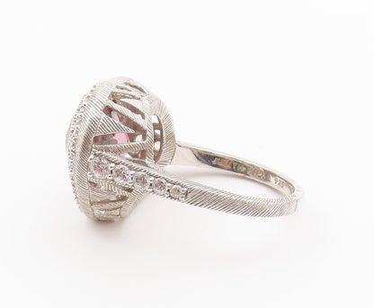 925 Sterling Silver Vintage Ring JUDITH RIPKA Pink CZ Love Heart  Sz 11  RG36588