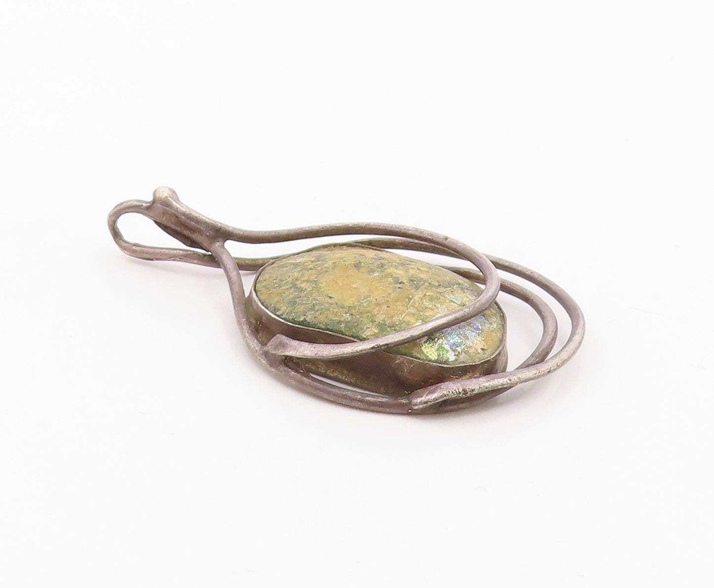 925 Sterling Silver  Vintage Multi Layer Wrapped Jasper Pendant  PT20322