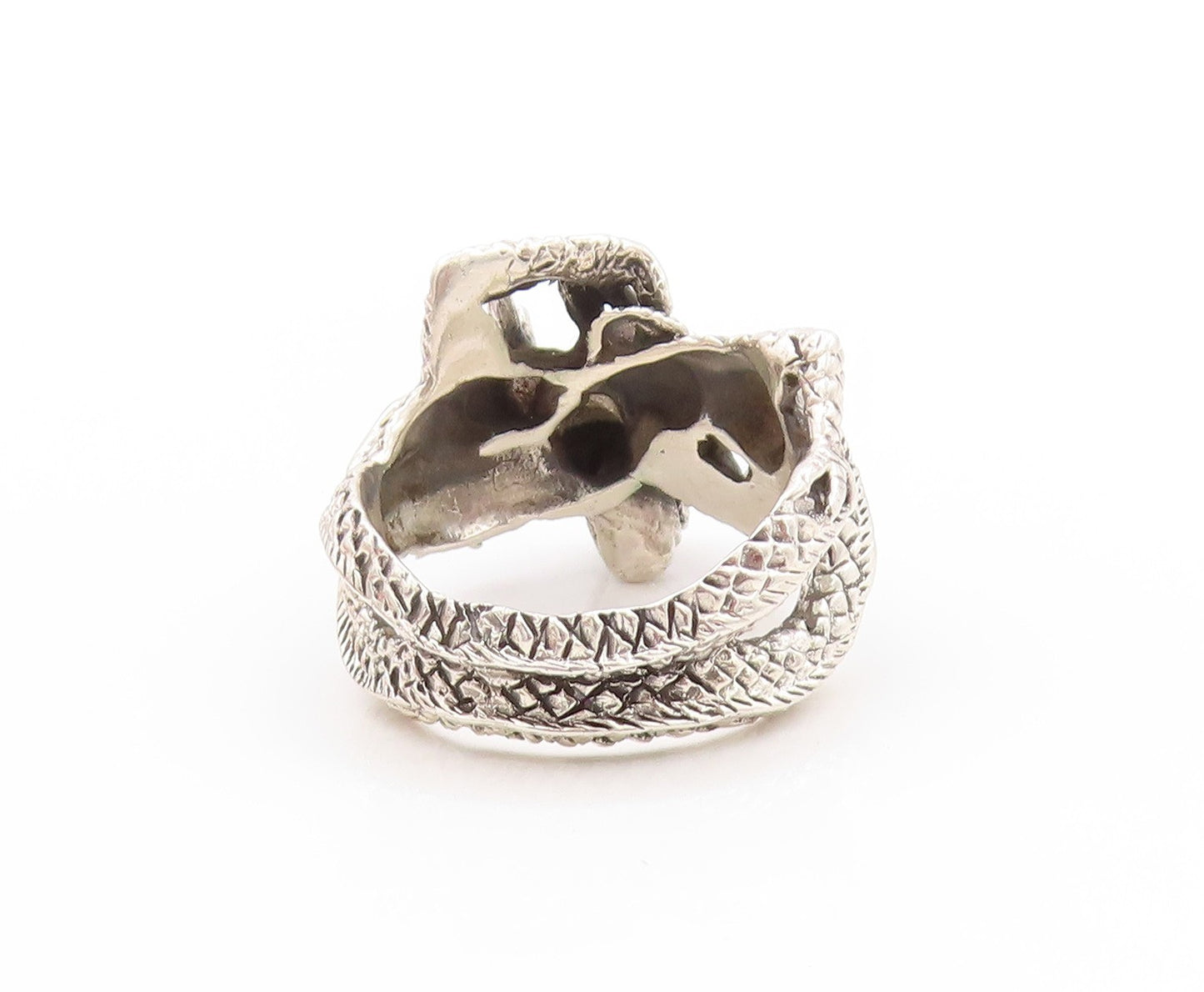 925 Sterling Silver Vintage Ring Dark Tone Large Chinese Dragon  Sz 5  RG32856