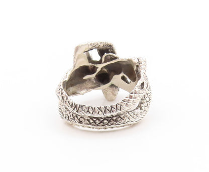 925 Sterling Silver Vintage Ring Dark Tone Large Chinese Dragon  Sz 5  RG32856
