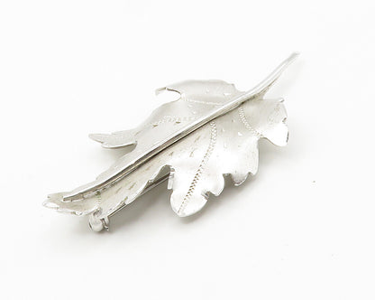 CARL ART 925 Silver  Vintage Matte Leaf Shiny Etched Detail Brooch Pin  BP5696