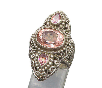 SARDA 925 Silver  Vintage Mystic Topaz Ornate Swirl Cocktail Ring Sz 5 RG19311