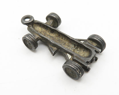 925 Sterling Silver  Vintage Oxidized Go Cart Racer Motif Pendant  PT8435