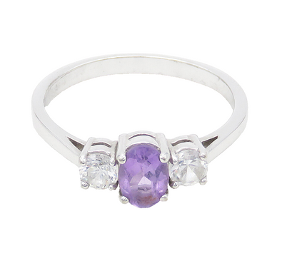925 Sterling Silver  Prong Set Amethyst & Topaz Shiny Band Ring Sz 10  RG15818