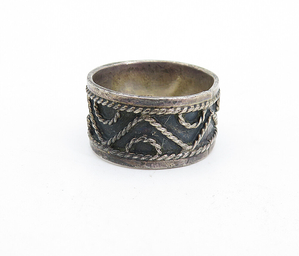 MEXICO 925 Sterling Silver  Vintage Dark Tone Twist Band Ring Sz 7  RG4722