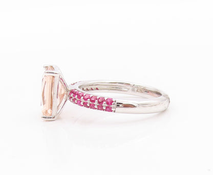 925 Sterling Silver Vintage Ring Rectangle Morganite Pink CZ Band  Sz 7  RG32491