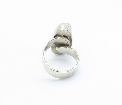 925 Sterling Silver  Vintage Turquoise Shiny Oval Cocktail Ring Sz 8.5  RG7160