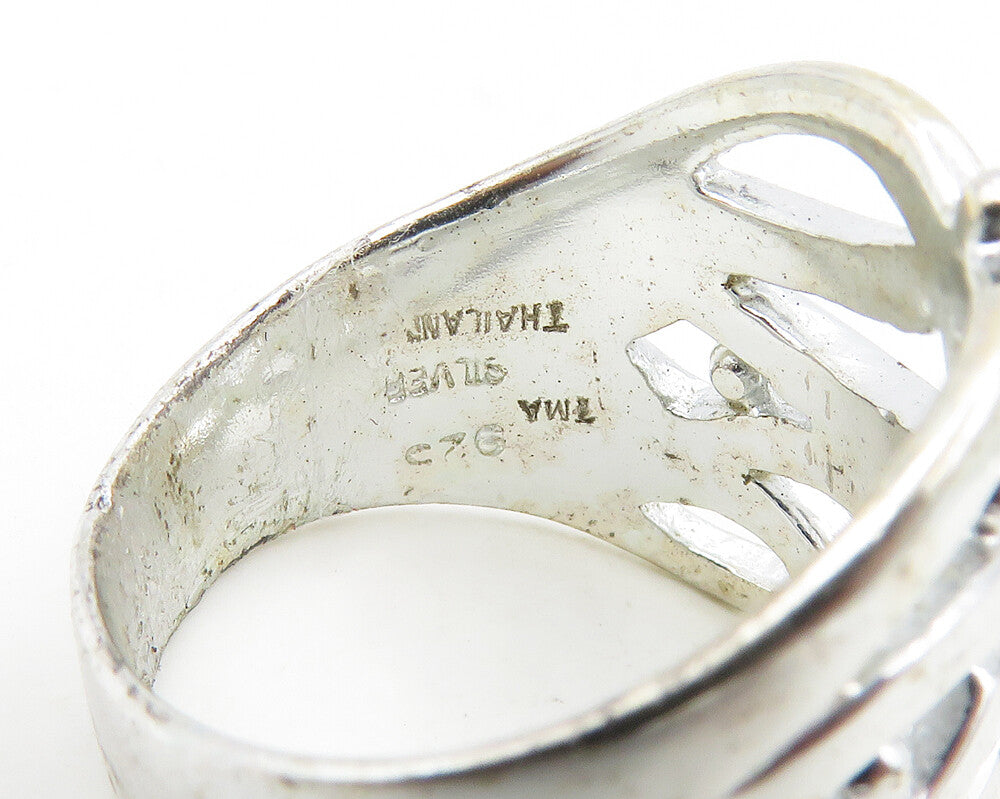925 Sterling Silver  Shiny Polished Floral Vine Motif Band Ring Sz 7  RG18642