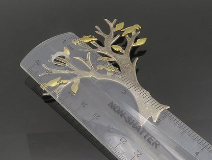 MEXICO 925 Silver  Vintage Two Tone Tree Branch With Birds Brooch Pin  BP9529