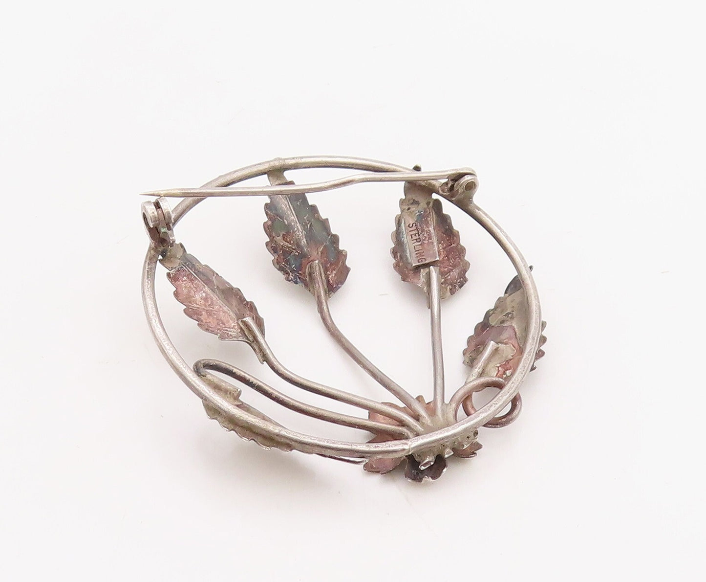 925 Sterling Silver Vintage Brooch Pin Modernist Flower And Leaf Cutout  BP11238
