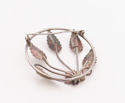 925 Sterling Silver Vintage Brooch Pin Modernist Flower And Leaf Cutout  BP11238