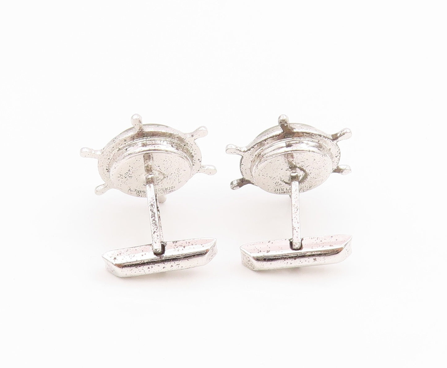 925 Sterling Silver Vintage Cufflinks HIS LORDSHIP Compass & Marine Wheel TR4152