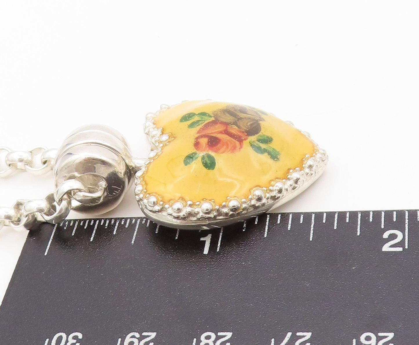 925 Sterling Silver Vintage Necklace ESPO SIG Floral Enameled Heart  NE4502