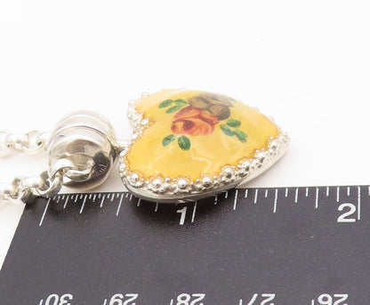 925 Sterling Silver Vintage Necklace ESPO SIG Floral Enameled Heart  NE4502