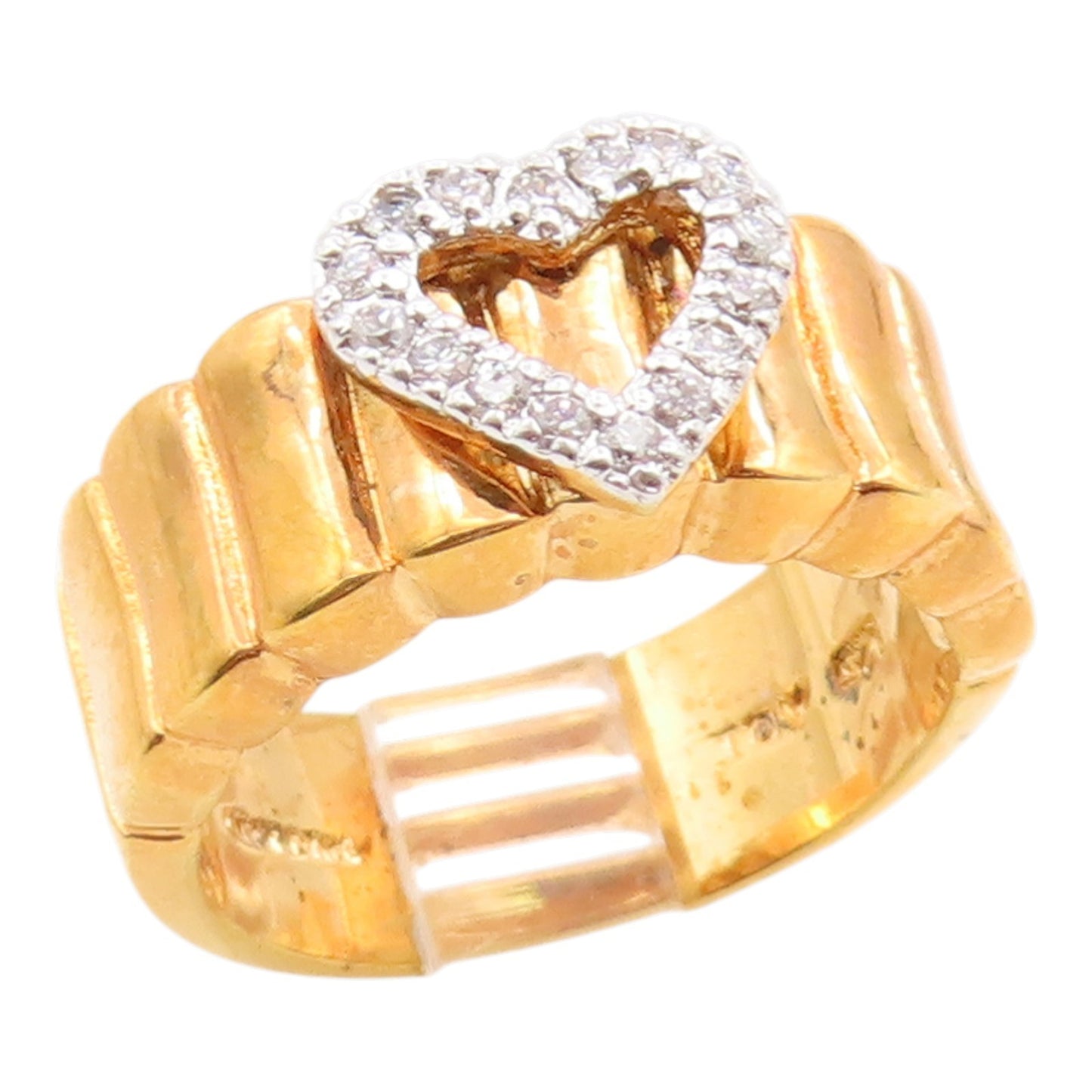 925 Sterling Silver Vintage Ring Gold Plated CZ Love Heart Band  Sz 7  RG35618