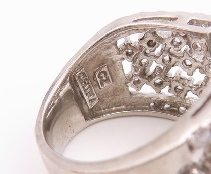 925 Sterling Silver Vintage Ring Two Tone CZ Crisscross Wide Band  Sz 7  RG36244