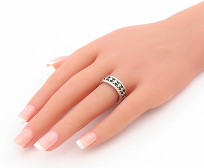 925 Sterling Silver Vintage Ring Carved Teddy Bear Eternity Band  Sz 8  RG34516