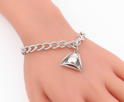 925 Sterling Silver  Vintage Hat Charmed Twist Link Chain Bracelet  BT3770
