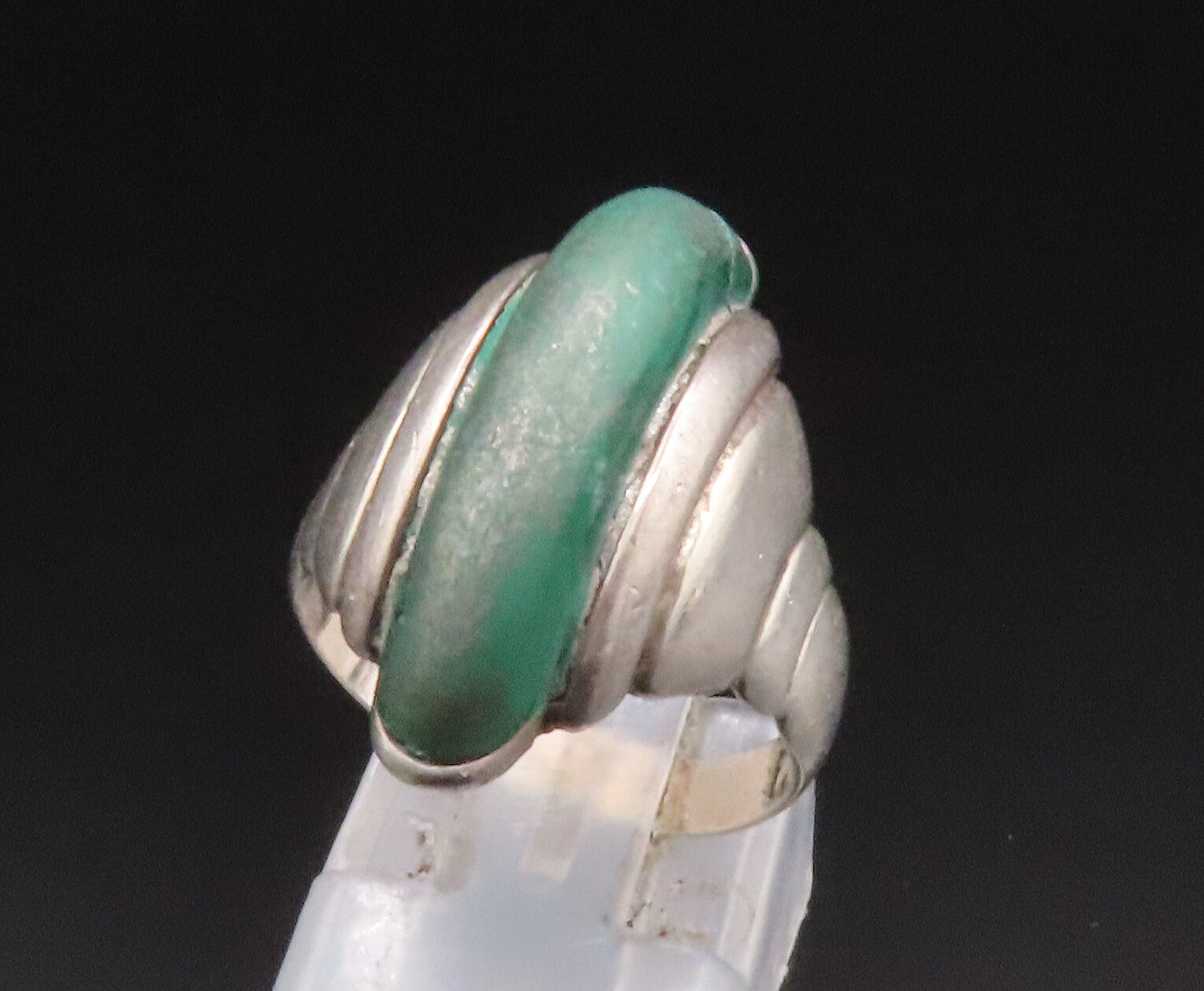 EUROPEAN 925 Silver  Vintage Graduated Malachite Dome Ring Sz 7  RG25098