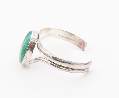 925 Sterling Silver Vintage Bracelet Cabochon Malachite Modernist Cuff  BT12102