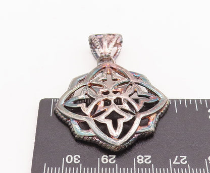 925 Sterling Silver Vintage Pendant Solid Cutout Floral Design  PT23336