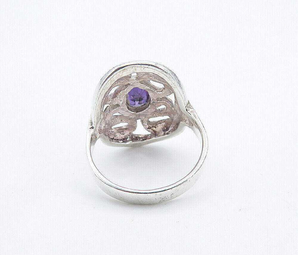 925 Sterling Silver  Amethyst Open Swirl Design Shiny Band Ring Sz 6  RG8391