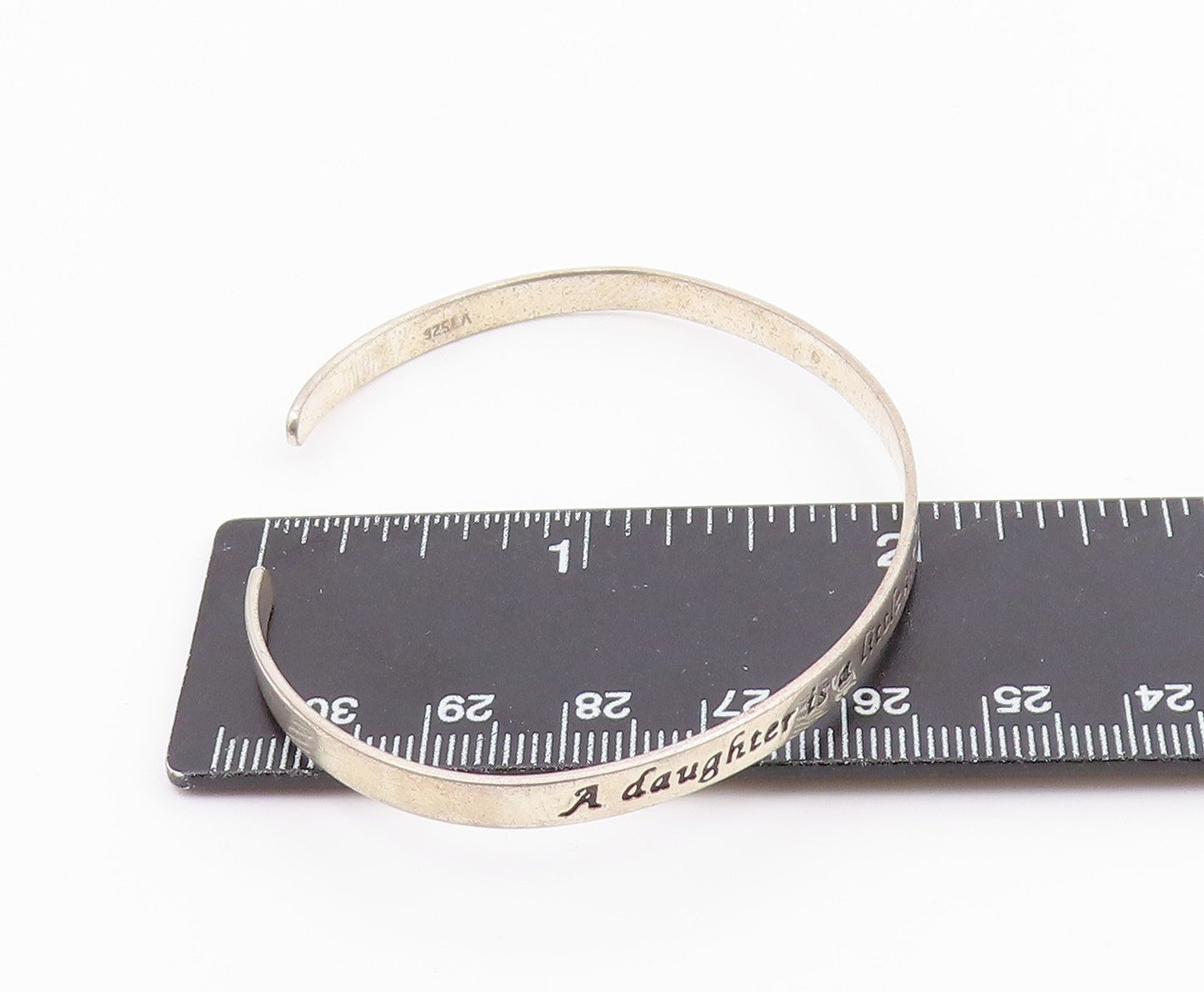 925 Sterling Silver  Vintage Shiny Daughter Friend Quote Cuff Bracelet  BT7114