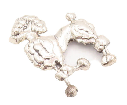 925 Sterling Silver Vintage Brooch Pin LANG Solid Carved Groomed Poodle  BP10846