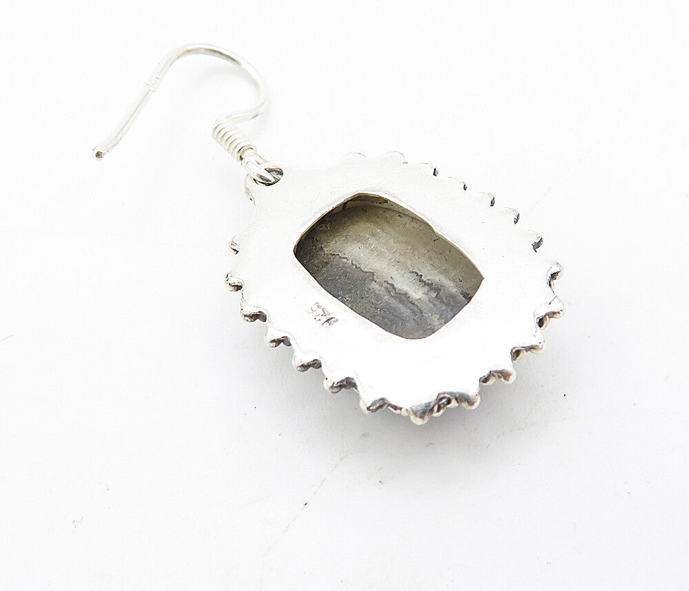 925 Sterling Silver  Vintage Cabochon Cut Agate Square Dangle Earrings  EG3198