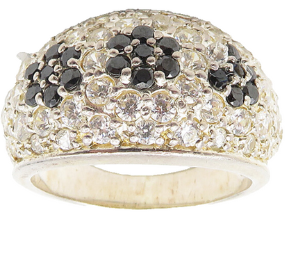925 Sterling Silver  Hematite & Cubic Zirconia Floral Band Ring Sz 7  RG10114