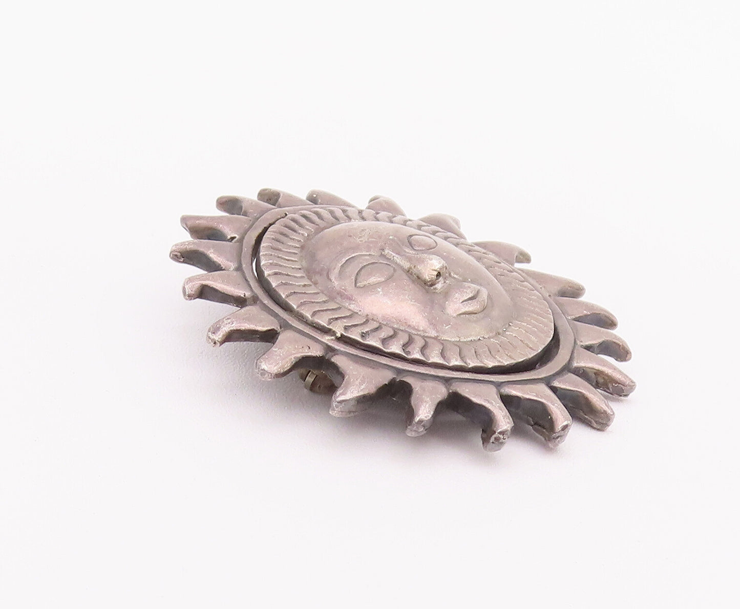 925 Sterling Silver Vintage Brooch Pin Solid Swirly Carved Sleeping Sun  BP10767