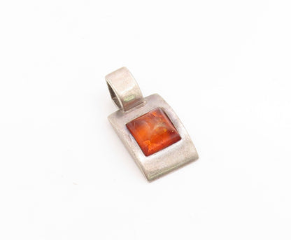 925 Sterling Silver Vintage Pendant Amber Modernist Geometric Charm  PT25908