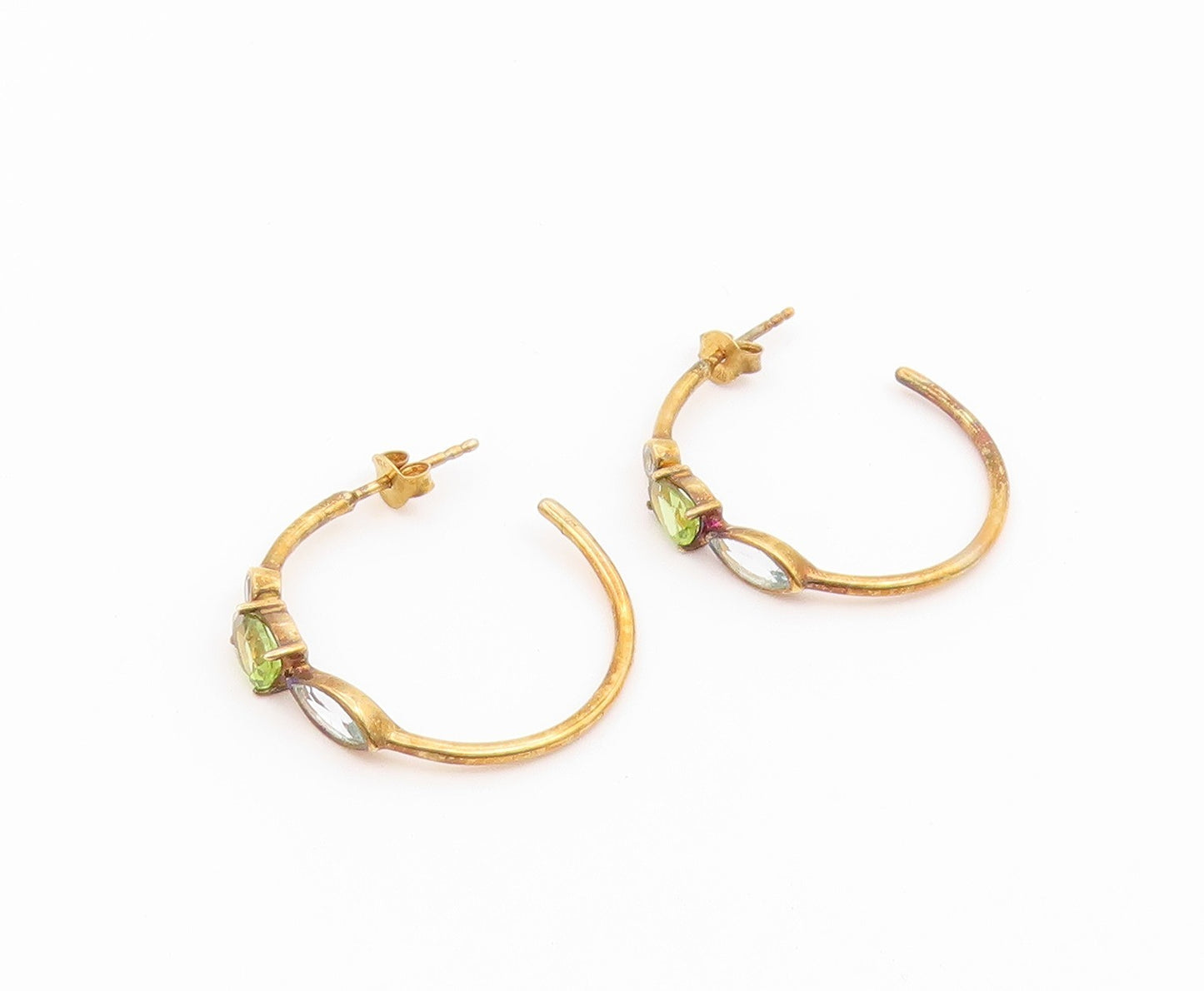 925 Sterling Silver Vintage Earrings Gold Plated Peridot & Blue Topaz  EG14520