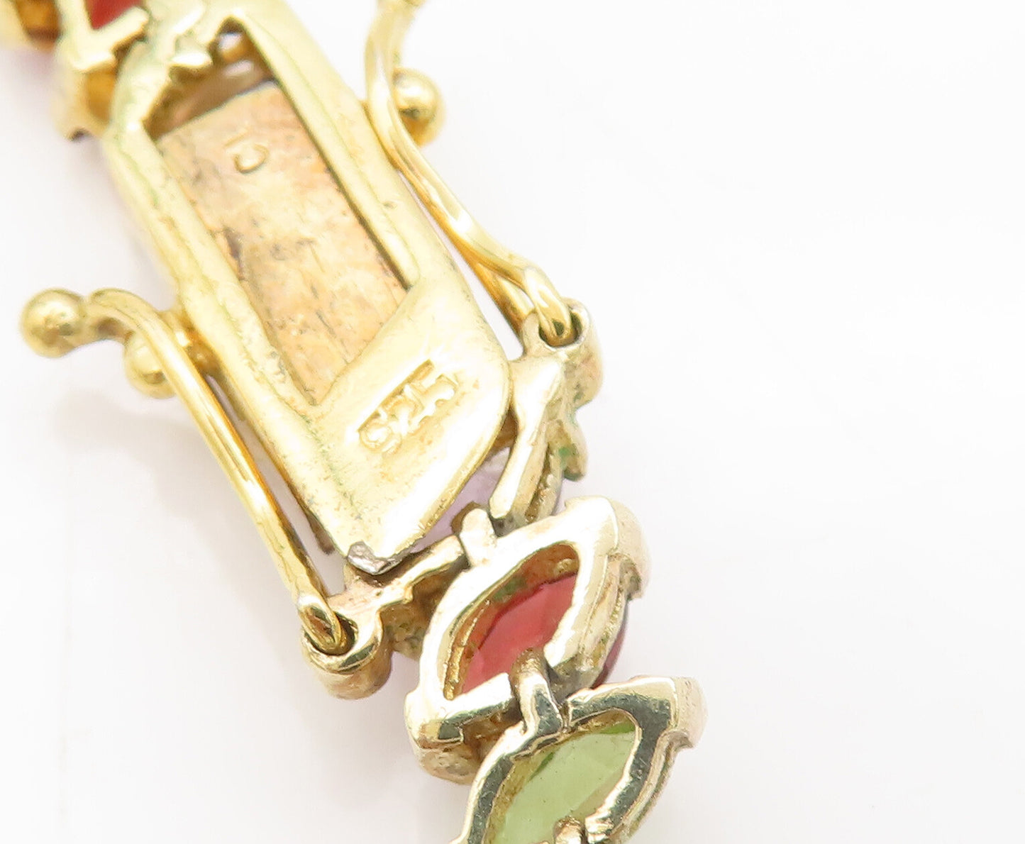 925 Sterling Silver Vintage Bracelet Gold Plated Marquise Rainbow Gems  BT10246